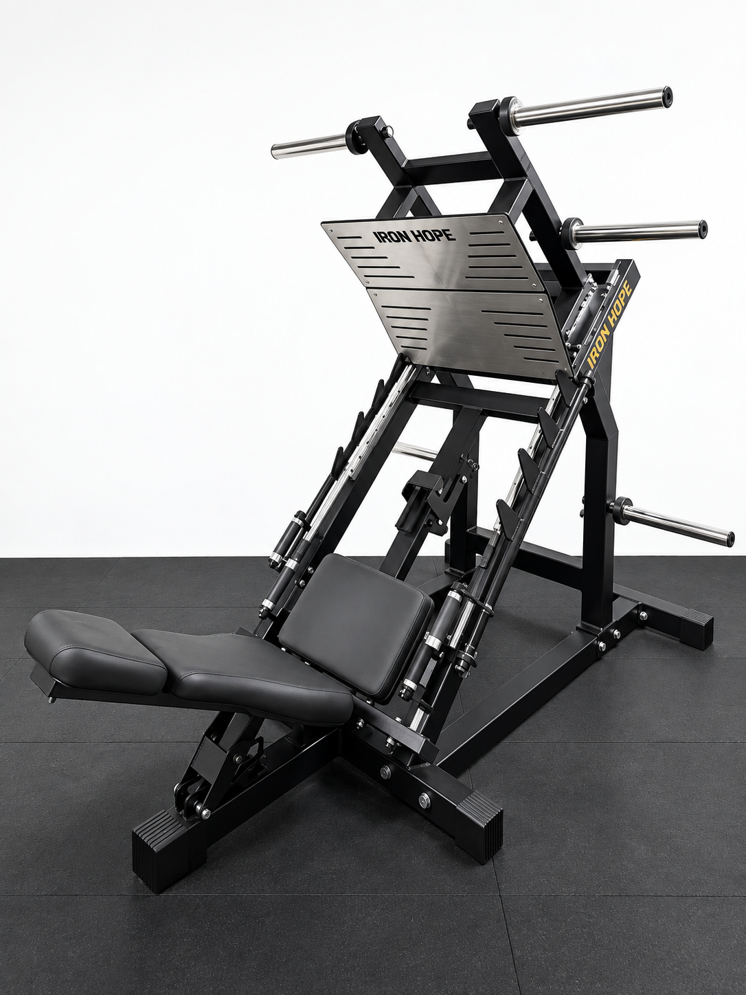Leg Press 45° Iron Hope | detalhe da plataforma e trilhos guiados